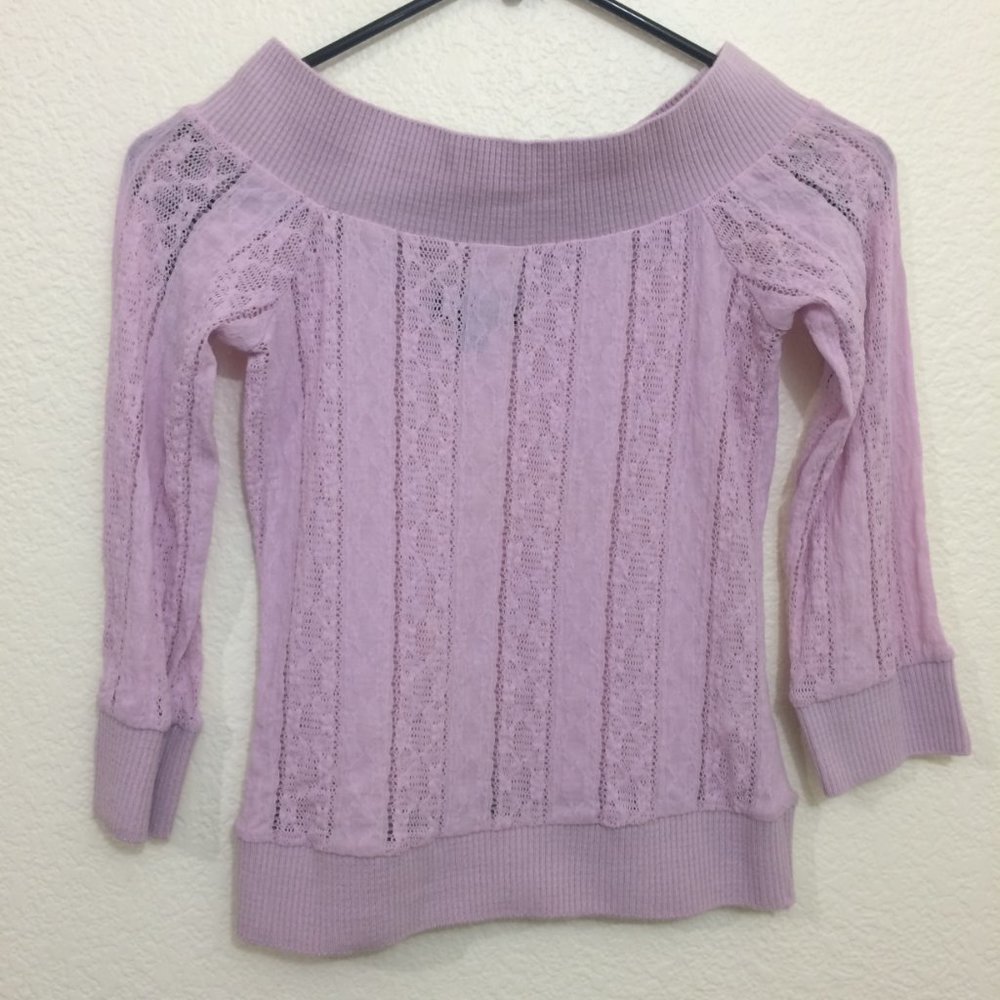 4/$25 🛍 Bebe Lace Top Wide Neck 3/4 Sleeve Lilac - Picture 3 of 9